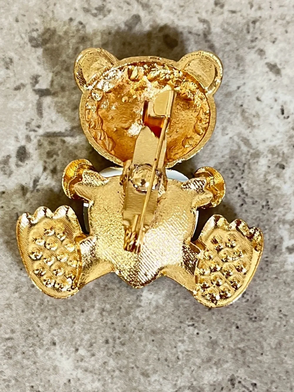 Teddy Bear Heart Brooch with Pink-Green AB Center Crystal, NIP,